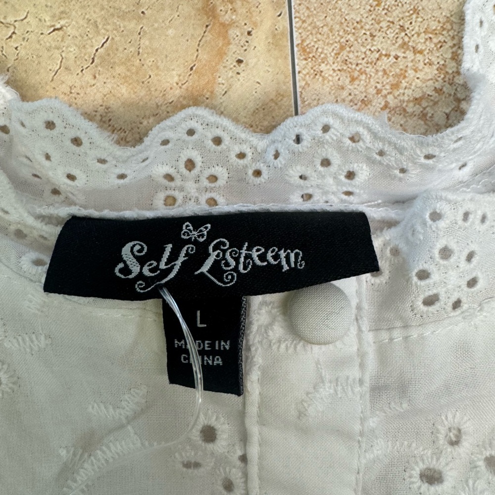 Self Esteem White Eyelet Button-Front Blouse - image 2